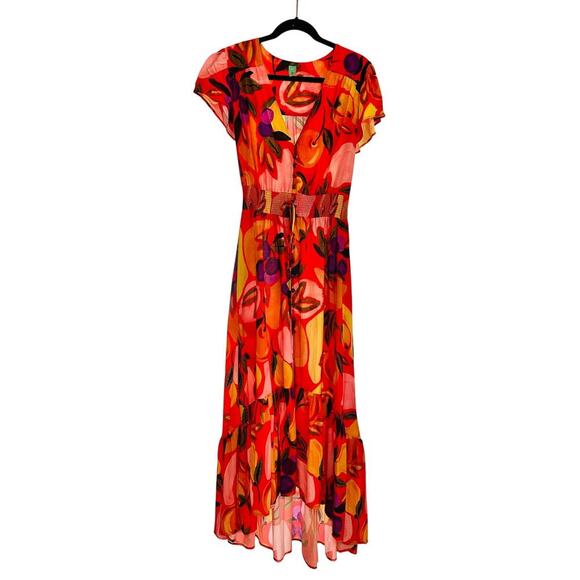 FARM RIO Multicolor Floral Maxi Button Front High Low Ruffle Dress Women's Small - Picture 3 of 9